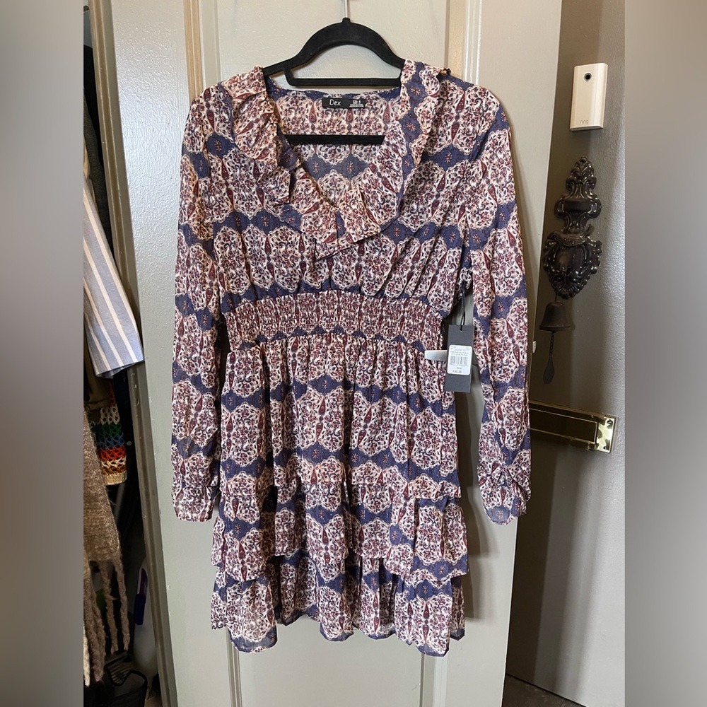 Dex Floral Patterned Dress - Blue and Pink